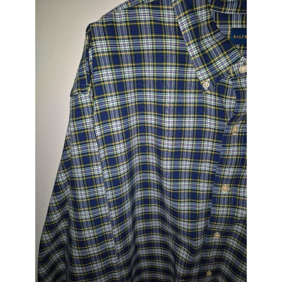 Ralph Lauren Mens 3XLT Classic Fit Button-Down Plaid Shirt Navy/Yellow - Picture 5 of 10